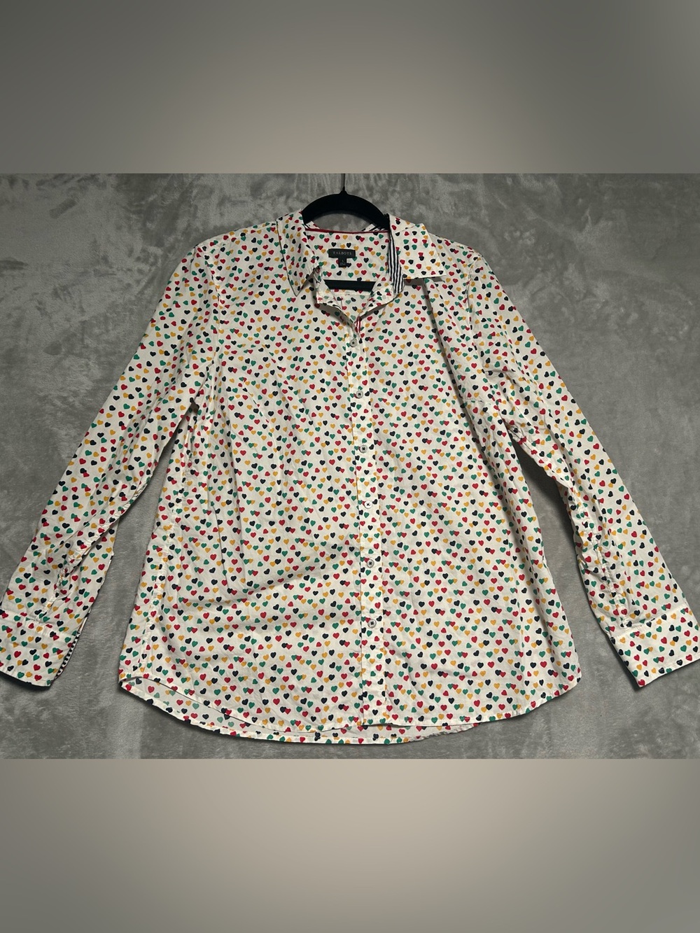 Talbots Button Down Shirt Women’s Large Hearts Colorful White